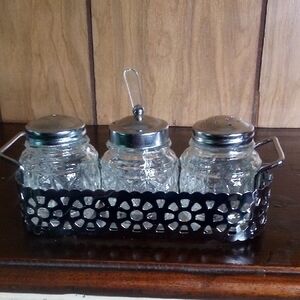 Glass Spice Jars with Metal Lids and Holder